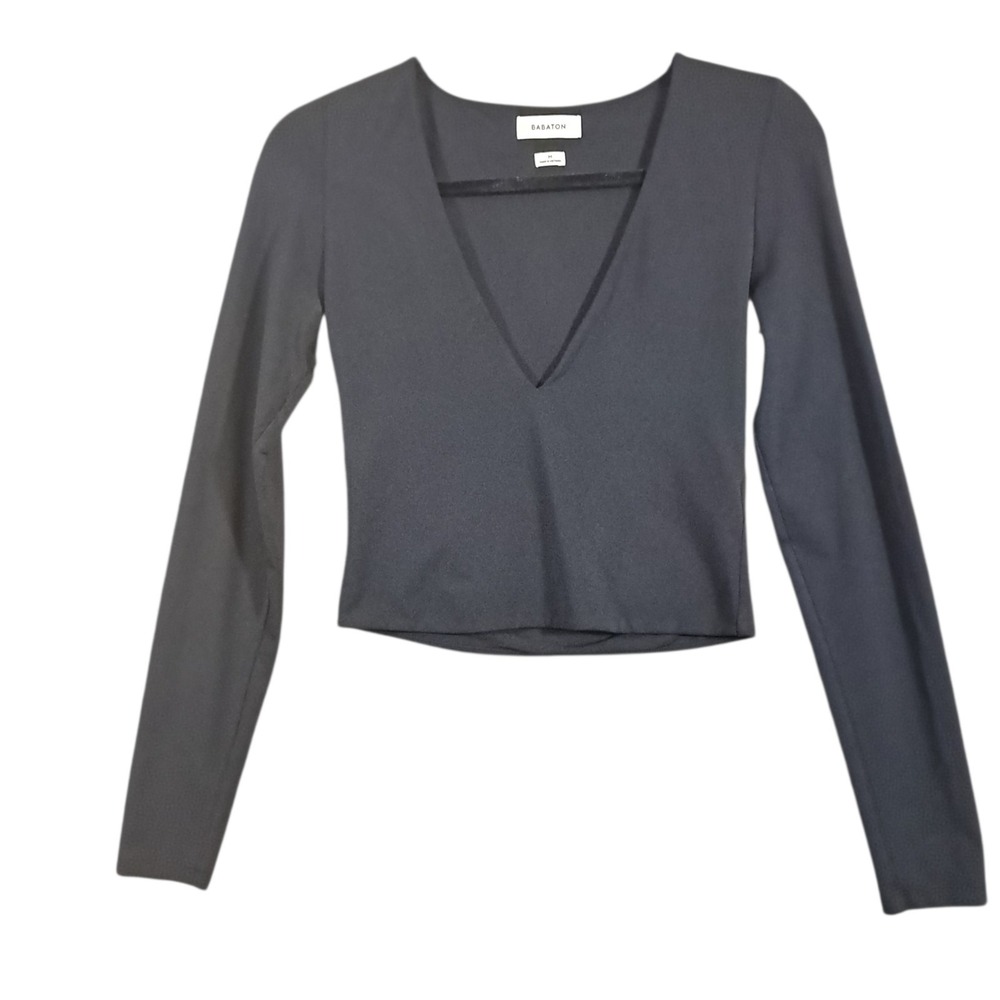 Aritzia Wilfred Black Cropped Top Contour Plunging V‎ Neck Minimal Indie Chic M - Picture 2 of 10
